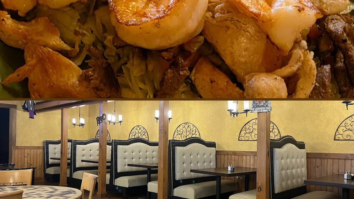 Mexican restaurant dining room with simple table settings.