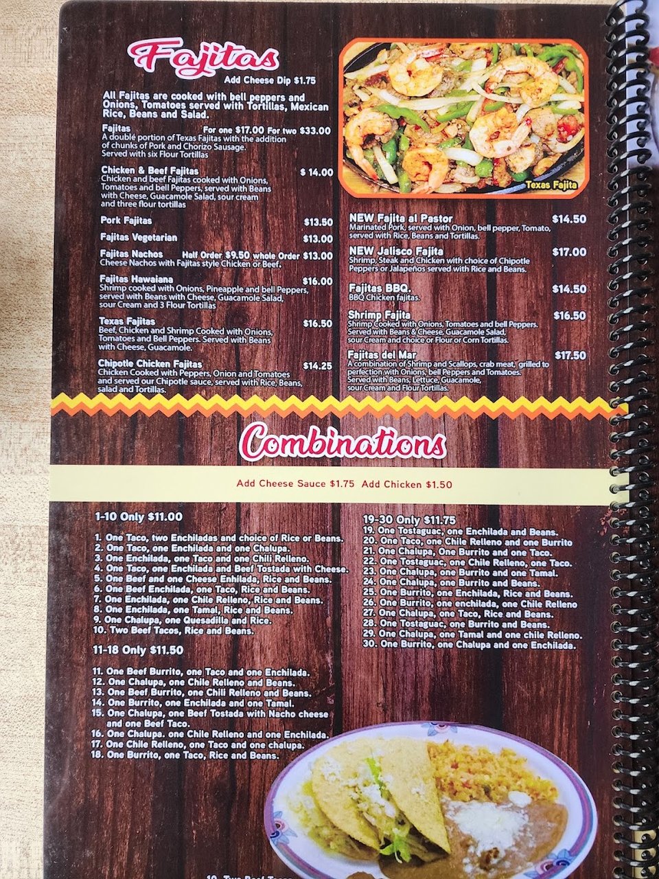 Menu page with burgers, salads, and breakfast plates.