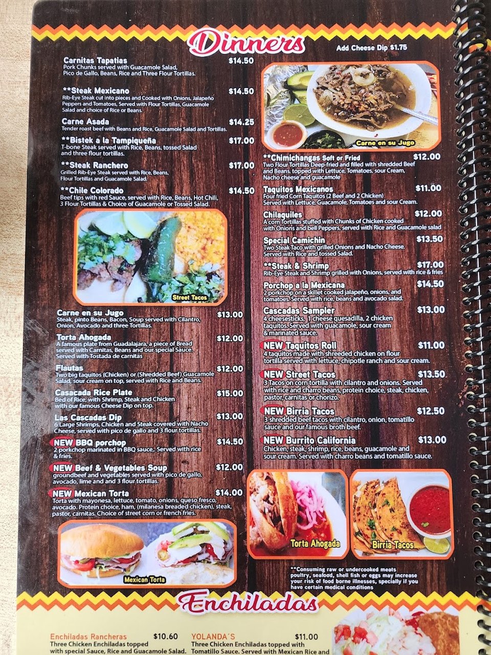 Coffee menu beside breakfast and lunch selections.
